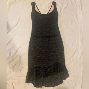 Black Sheath Asymmetric Polka Dot Dress with Fringe